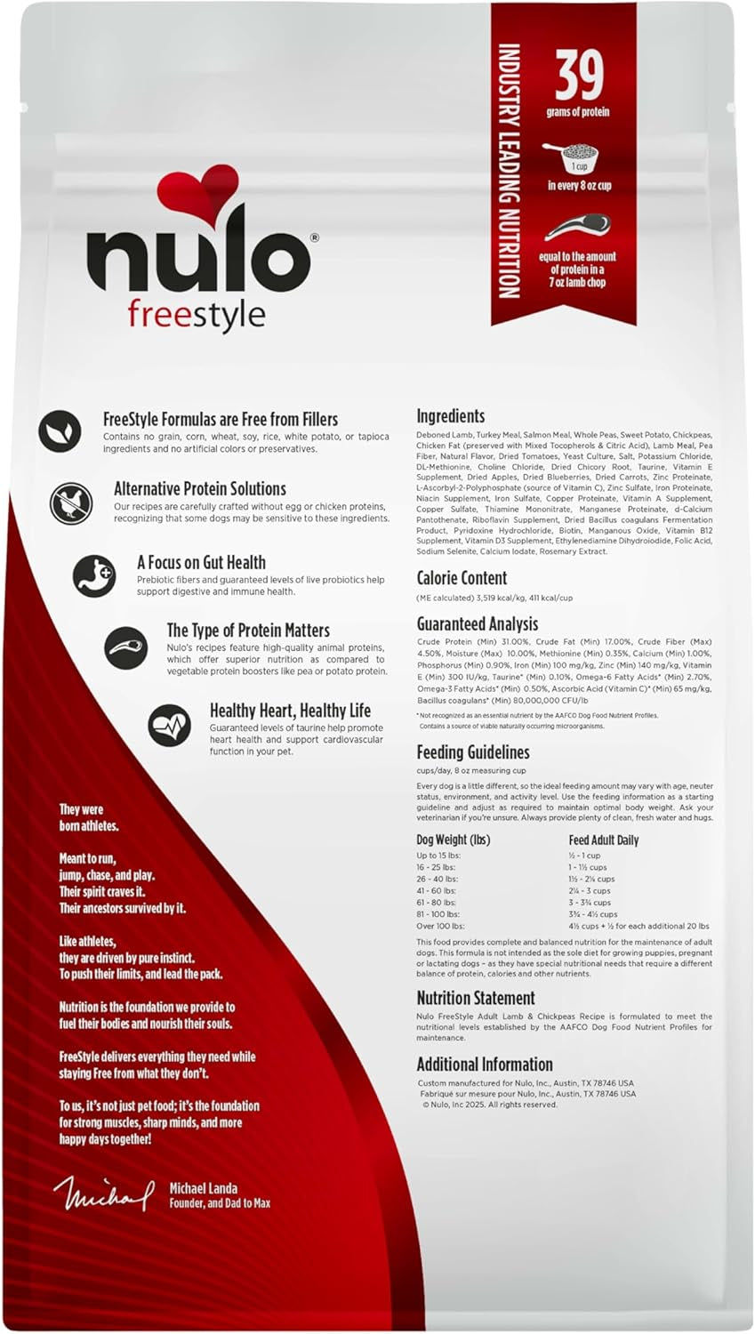 Adult Dog Food: Grain Free, All Natural Dry Pet Kibble for Large and Small Breed Dogs - Lamb, Salmon, or Turkey Recipe